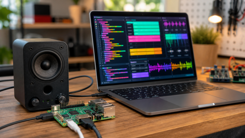 싱글보드 컴퓨터와 스피커를 연결한 Sonic Pi 작업 환경